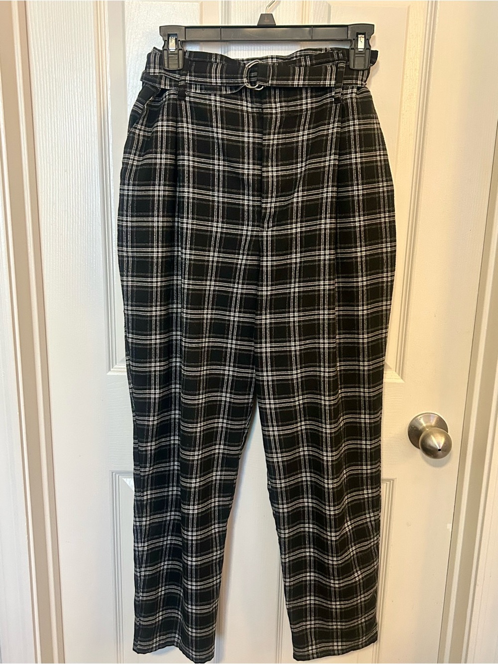 Hollister Black & White Plaid Tapered Pants with Belt